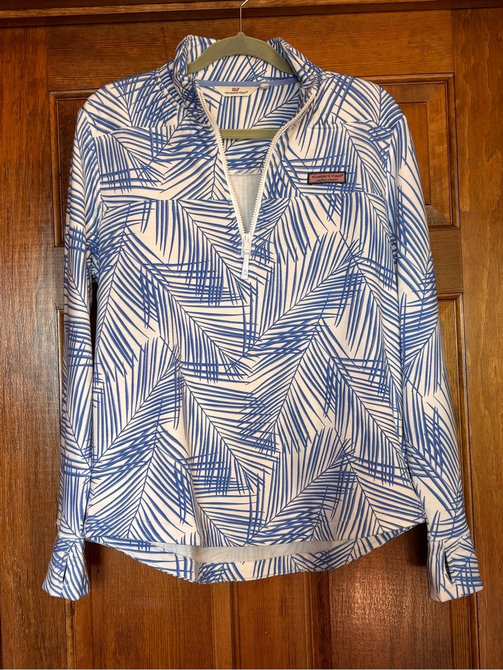 Vineyard Vines White & Blue Palm-Print Quarter-Zip Pullover
